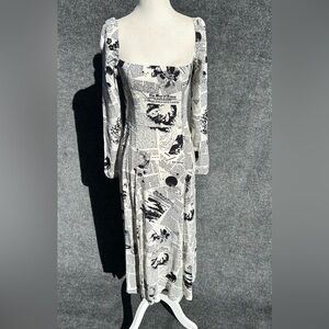 Reformation Sigmund Midi Dress in Newspaper Print